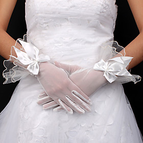Tulle Bridal Fingertips Wrist Length Gloves