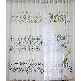 Blue-Green Flower Window Curtains (Pair) Blue-Green Flower Window Curtains (Pair)
