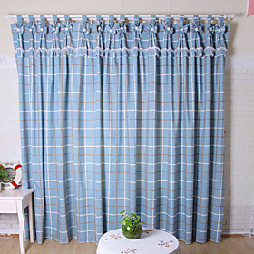 Blue Plaid Modern Window Curtains (Drapes Pair)