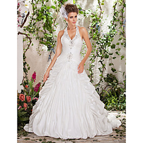 Ball Gown Halter Court Train Taffeta Wedding Dress