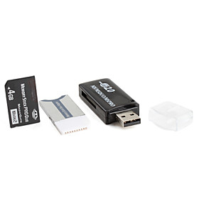4GB Memory Stick Pro Duo Memory Card with Adapter and USB Card Reader (Mark 2)