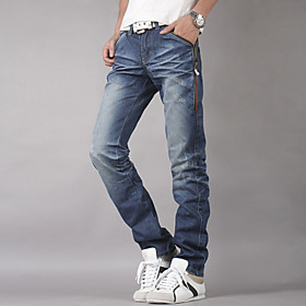 Mens Slim Zipper Straight Jean Pants