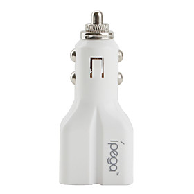 Dual USB Car Charger with Cable for iPad, iPhone and iPod (White)