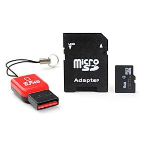 8GB MicroSDHC Memory Card with USB MicroSD Reader and MicroSD Adapter (Class 4)