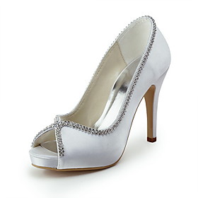 Satin Stiletto Heel Peep Toe With Beading Wedding Shoes (More Colors Available)