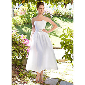 A-line Strapless Ankle-length Taffeta Wedding Dress