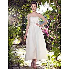 A-line Strapless Ankle-length Taffeta Wedding Dress