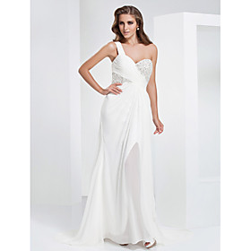A-line One Shoulder Sweep/Brush Train Chiffon Evening Dress