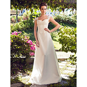 A-line Princess Sweetheart Floor-length Tulle Satin Wedding Dress