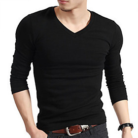 Mens Lycra Elastic V-neck T-shirt