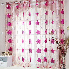 Purple Flower Sheer Curtains (Pair) Purple Flower Sheer Curtains (Pair)