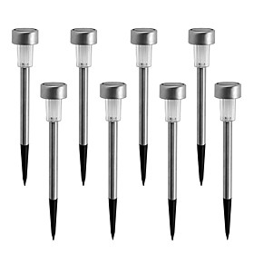 Pack of 8 White Solar Powered LED Rechargeable Stainless Steel Garden Lawn Light