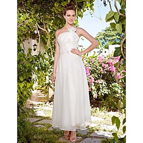 Sheath/ Column Strapless Ankle-length Organza Wedding Dress