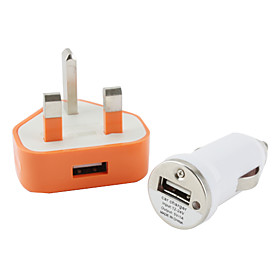 3-in-1 UK AC and Car Charger with Retractable Cable for iPad, iPhone and iPod (Orange and White)