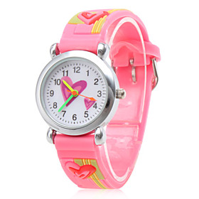 Waterproof Silicone Analog Quartz Wrist Watch with Heart (Pink)