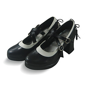 Handmade Black PU Leather 7.5cm High Heel Sweet Lolita Shoes with Bow