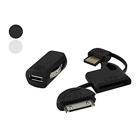 USB Keychain Data Cable and Car Cigarette Charger for iPad, iPhone and iPod (Assorted Colors)