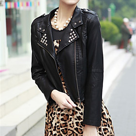 Long Sleeve Turndown Collar PU Jacket With Pockets