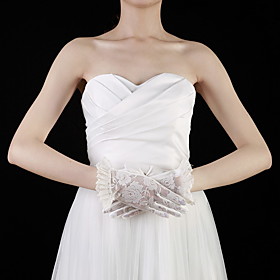 Lace Wrist Length Fingertips Bridal Gloves With Embroidery (More Colors)
