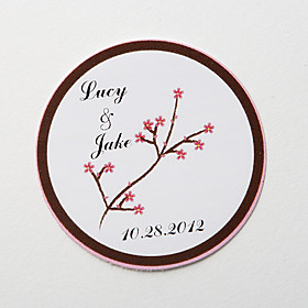 Personalized Round Favor Stickers – Red Flower  (Set of 36)