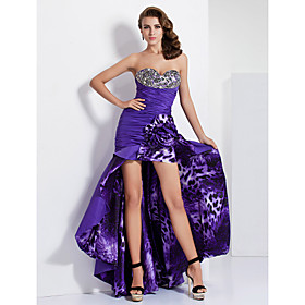 A-line Sweetheart Asymmetrical Taffeta And Charmeuse Evening Dress