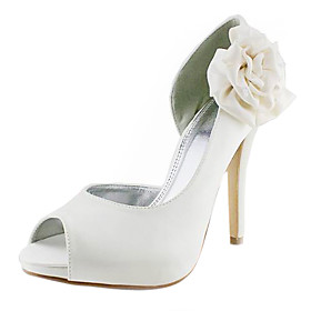 Satin Stiletto Heel Peep Toe / Pumps With Satin Flower Wedding / Party Evening Shoes (More Colors Available)