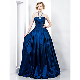 A-line Halter Floor-length Taffeta Evening Dress