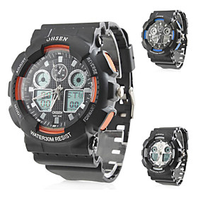 Men's Stylish Multi-Functional Rubber Analog Digital Multi-Movement Wrist Watch (Black)