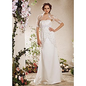 Sheath/Column Strapless Court Train Satin Lace Weeding Dress With A Wrap