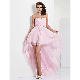A-line Sweetheart Asymmetrical Floor-length Chiffon Evening Dress