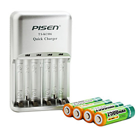 Pisen AA AAA Battery Quick Charger with 4 x 2500mAh Ni-MH AA Rechargeable Battery