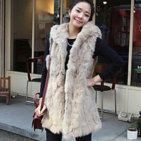 Sleeveless Hooded Collar Evening/ Career Faux Fur Vest With Pockets (More Colors)
