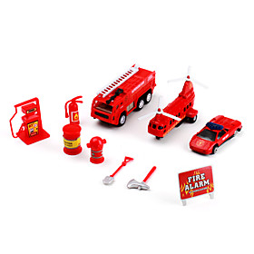 Fire Fighting Toys Pack with Helicopter, Truck, Car (Red)