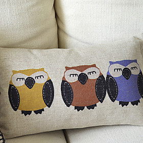 Cartoon Owls Cotton Decorative Pillow Cover