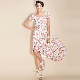 TS Asymmetrical Flower Printed Ankle-length Dress