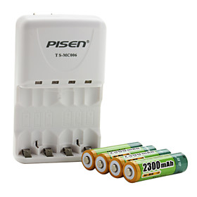 Pisen AA AAA Battery Charger with 4 x 2300mAh Ni-MH AA Rechargeable Battery