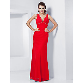 Empire Sheath/Column V-neck Floor-length Chiffon Evening Dress