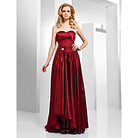 A-line Sweetheart Asymmetrical Floor-length Stretch Satin Lace Evening Dress