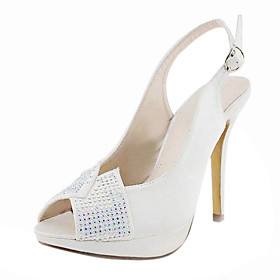 Satin Stiletto Heel Peep Toe / Slingbacks With Rhinestone Wedding Shoes (More Colors Available)