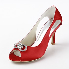Satin Stiletto Heel Peep Toe Pumps / Sandals With Rhinestone Wedding Shoes (More Colors)