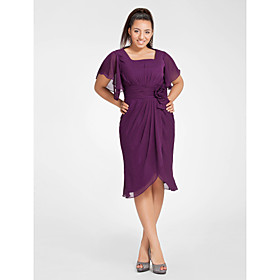 Sheath/Column Square Short Sleeve Knee-length Chiffon Cocktail Dress
