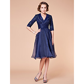 A-line V-neck Knee-length Organza Mother of the Bride Dress