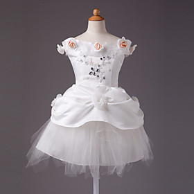 Ball Gown Off-the-shoulder Knee-length Satin Sleeveless Flower Girl Dress