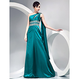 A-line One Shoulder Sweep/ Brush Train Stretch Satin Evening Dress