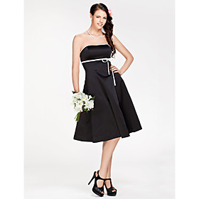 A-line Strapless Knee-length Satin Bridesmaid Dress