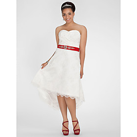 A-line Sweetheart Asymmetrical Lace Plus Size Wedding Dress