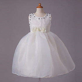 Princess Jewel Knee-length Satin Beading Sleeveless Flower Girl Dress
