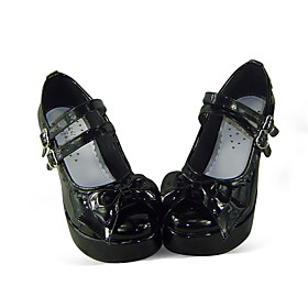 Black PU Leather 8.7cm High Heel Punk Lolita Shoes with Bow