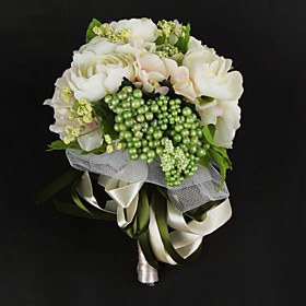 Gorgeous Satin / Cotton With Ribbon Round Shape Wedding Bouquet