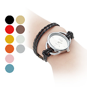 Women's Long Braided Rope Style PU Leather Band Analog Quartz Bracelet Watch (Assorted Colors)